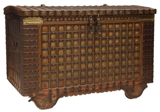 IRON-STRAPPED HARDWOOD DOWRY CHEST,