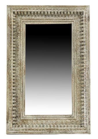 LARGE CARVED & PAINTED WOOD MIRROR,