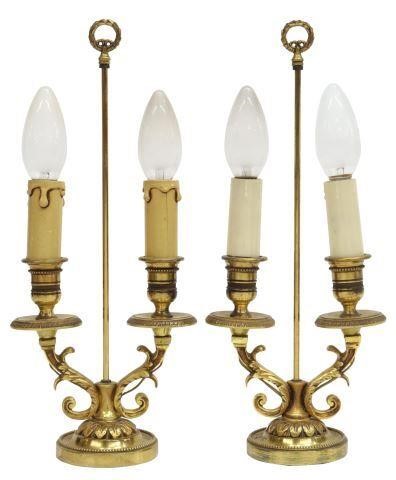  2 FRENCH GILT METAL TWO LIGHT 3574b4