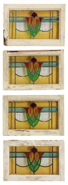  4 ENGLISH STAINED LEADED GLASS 3574d2
