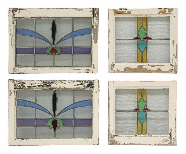 (4) ENGLISH STAINED & LEADED GLASS