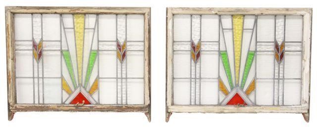  2 ENGLISH STAINED LEADED GLASS 3574ce