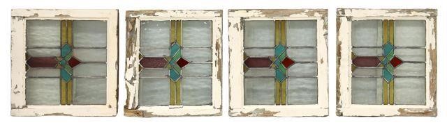  4 ENGLISH STAINED LEADED GLASS 3574cf