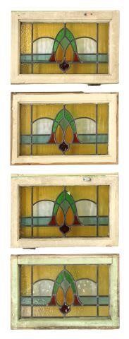  4 ENGLISH STAINED LEADED GLASS 3574d0