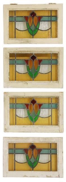  4 ENGLISH STAINED LEADED GLASS 3574d1