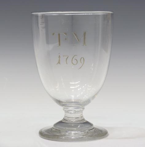 LARGE ENGLISH GLASS GOBLET ENGRAVED 3574dc