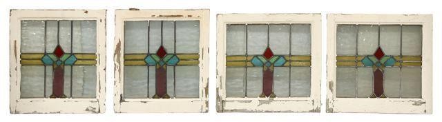  4 ENGLISH STAINED LEADED GLASS 3574d9