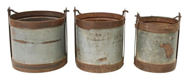 (3) GRADUATED IRON-BANDED METAL BUCKETS(lot