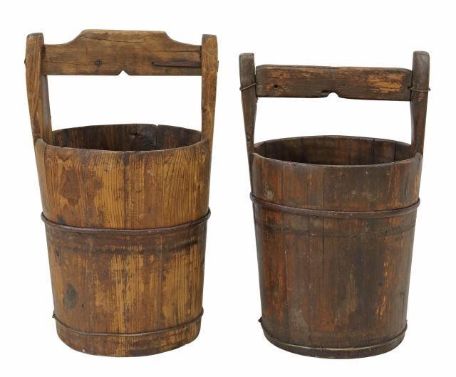  2 WOOD WELL BUCKETS EARLY 20TH 3574e4