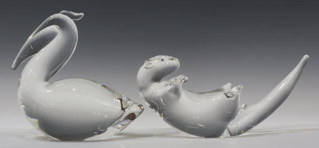 2) STEUBEN COLORLESS ART GLASS ANIMAL