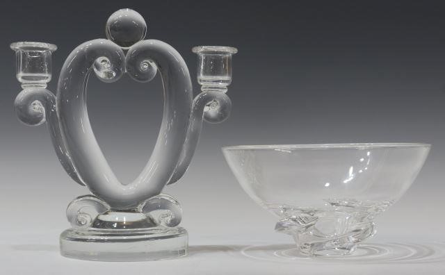 (2) STEUBEN COLORLESS ART GLASS