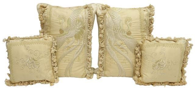 (4) PILLOWS: EMBRODERIED SILK KIMONO,