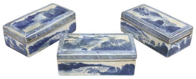  3 CHINESE B W PORCELAIN LIDDED 3575a3