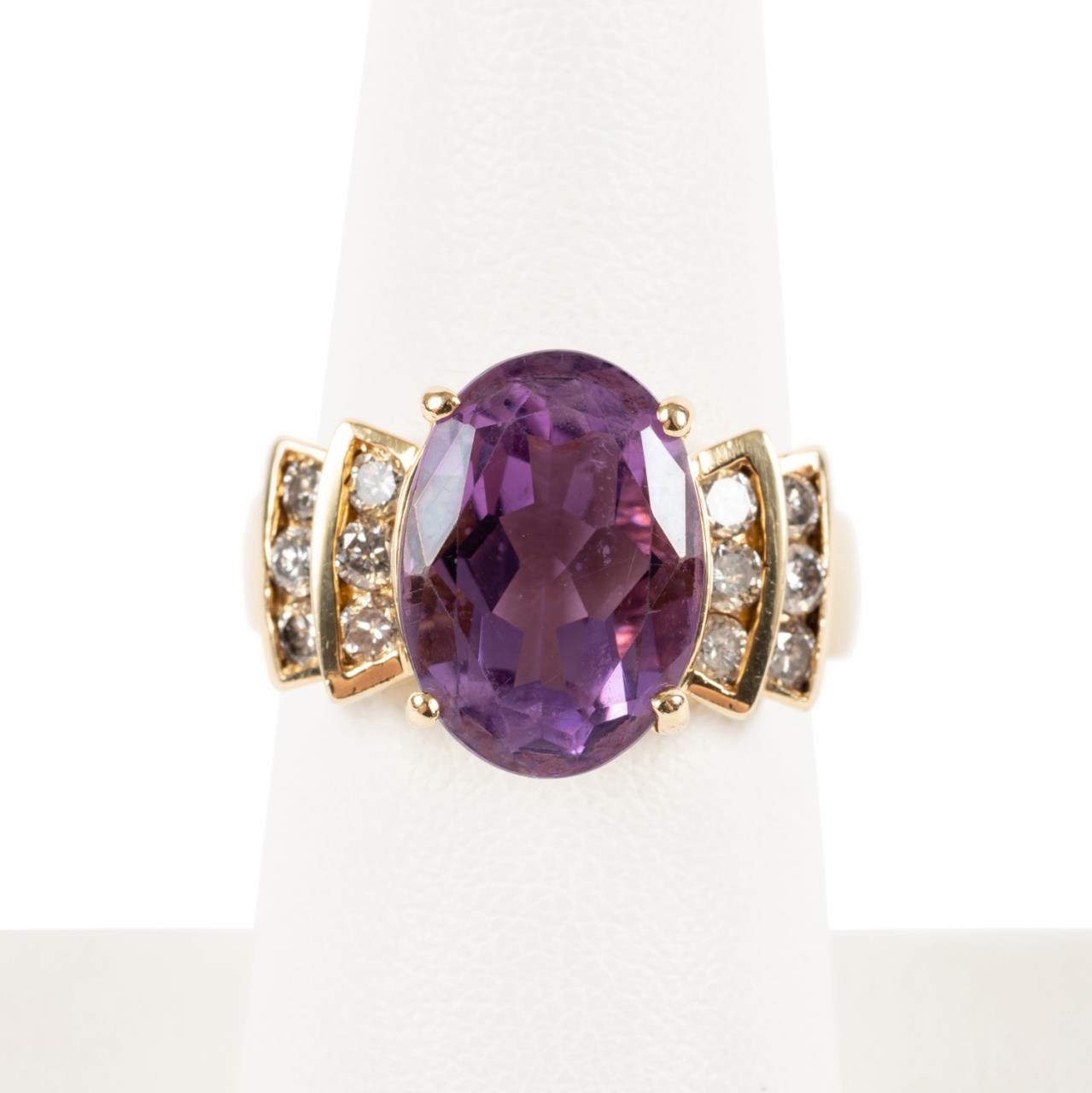 14K YELLOW GOLD AMETHYST DIAMOND 35760d