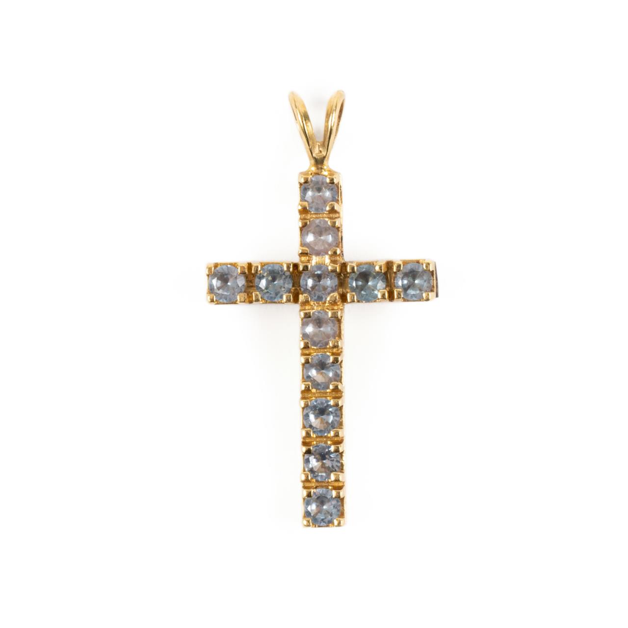 18K YELLOW GOLD AQUAMARINE CROSS 35761f