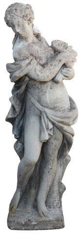 NEAR LIFE-SIZE STONE STATUE OF MAIDEN