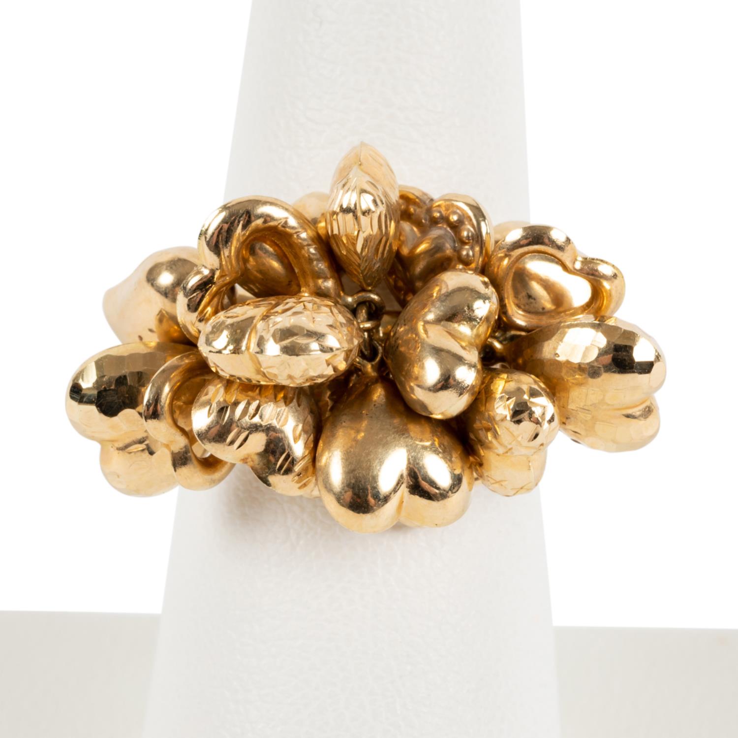 14K YELLOW GOLD HEART CLUSTER RING