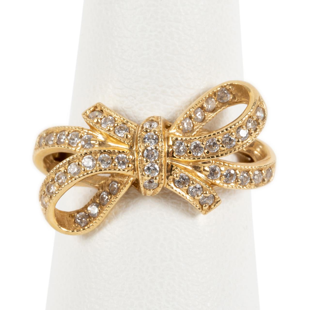 MODERN 14K YELLOW GOLD & CZ BOW MOTIF