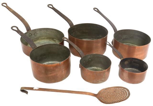  7 FRENCH COPPER KITCHENWARE POTS 35775e