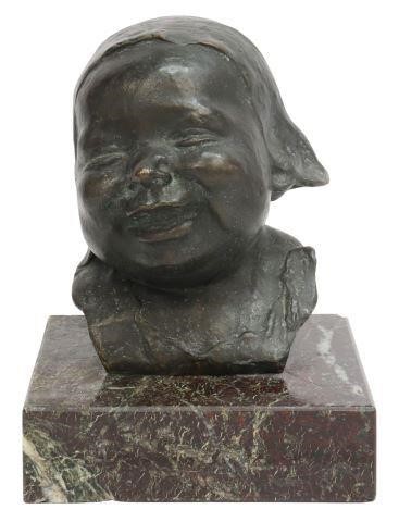 PATINATED BRONZE SCULPTURE OF A BABY