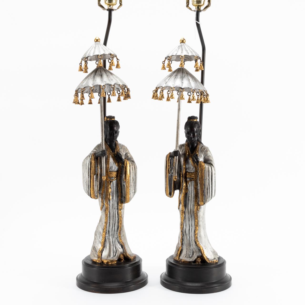 PAIR, CHINESE PAINTED & GILT FEMALE