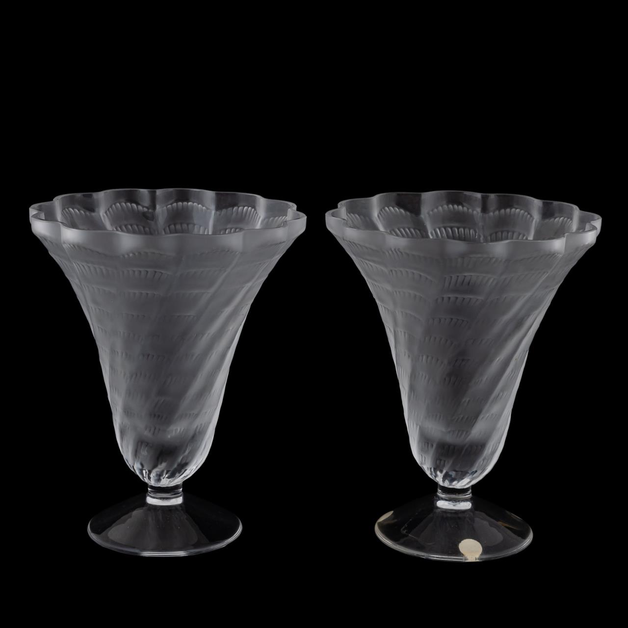 PAIR, LALIQUE FROSTED CRYSTAL "LUCIE"