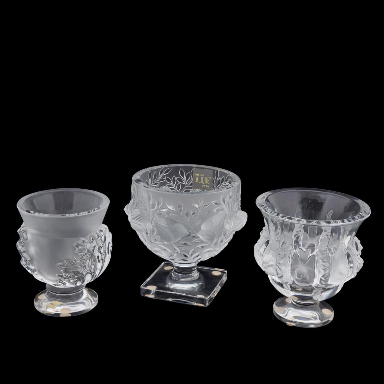 GROUP 3 LALIQUE COLORLESS FOOTED