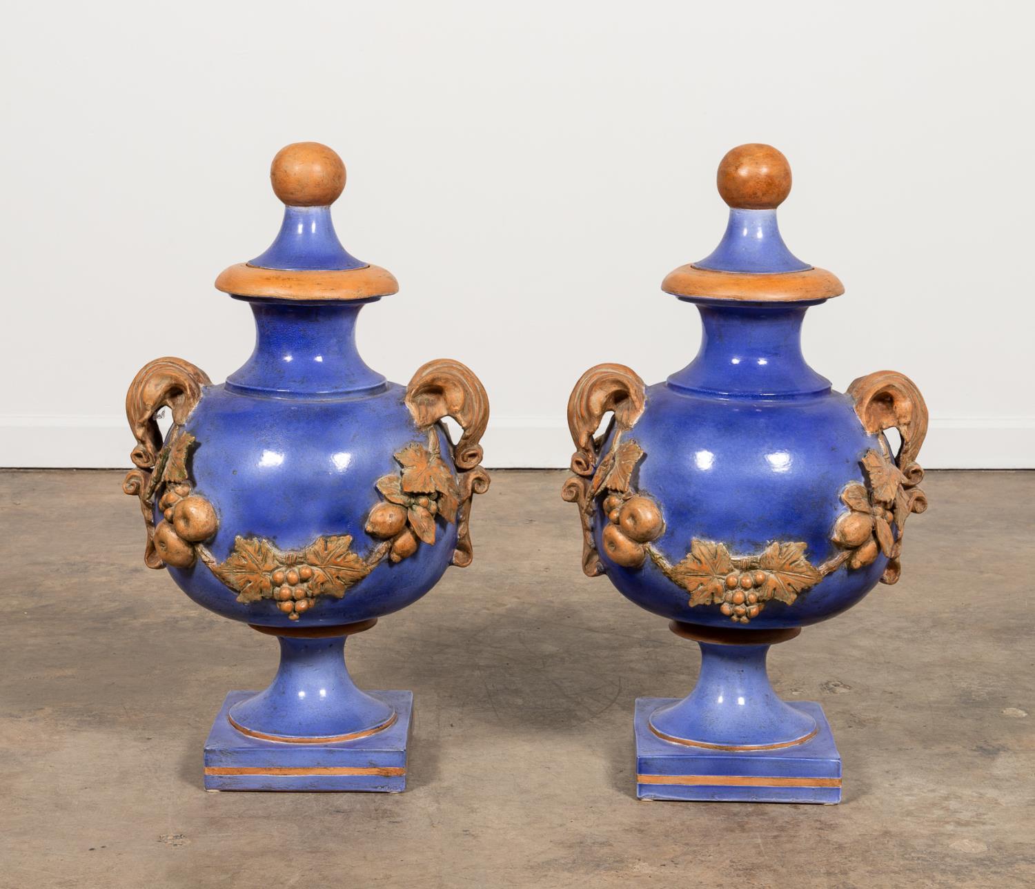 PR BLUE GLAZE ITALIAN LIDDED URNS 359f30