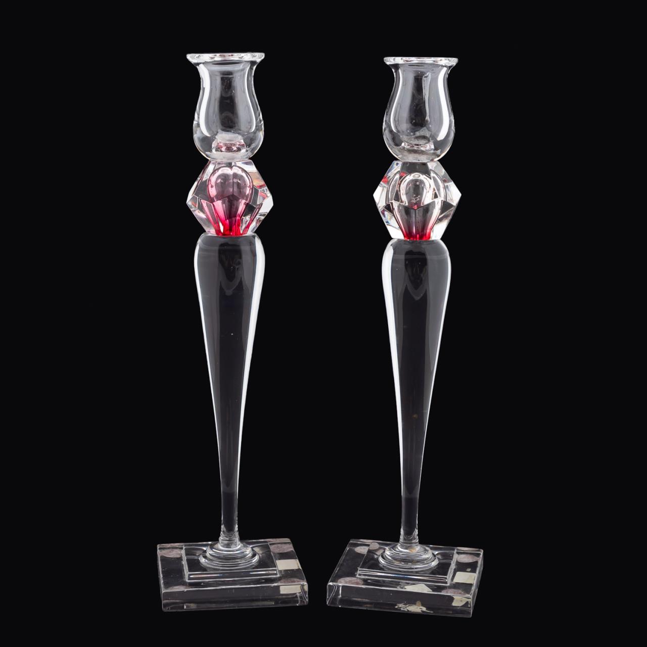 PAIR OF TALL CRYSTAL CANDLESTICKS  359f4c