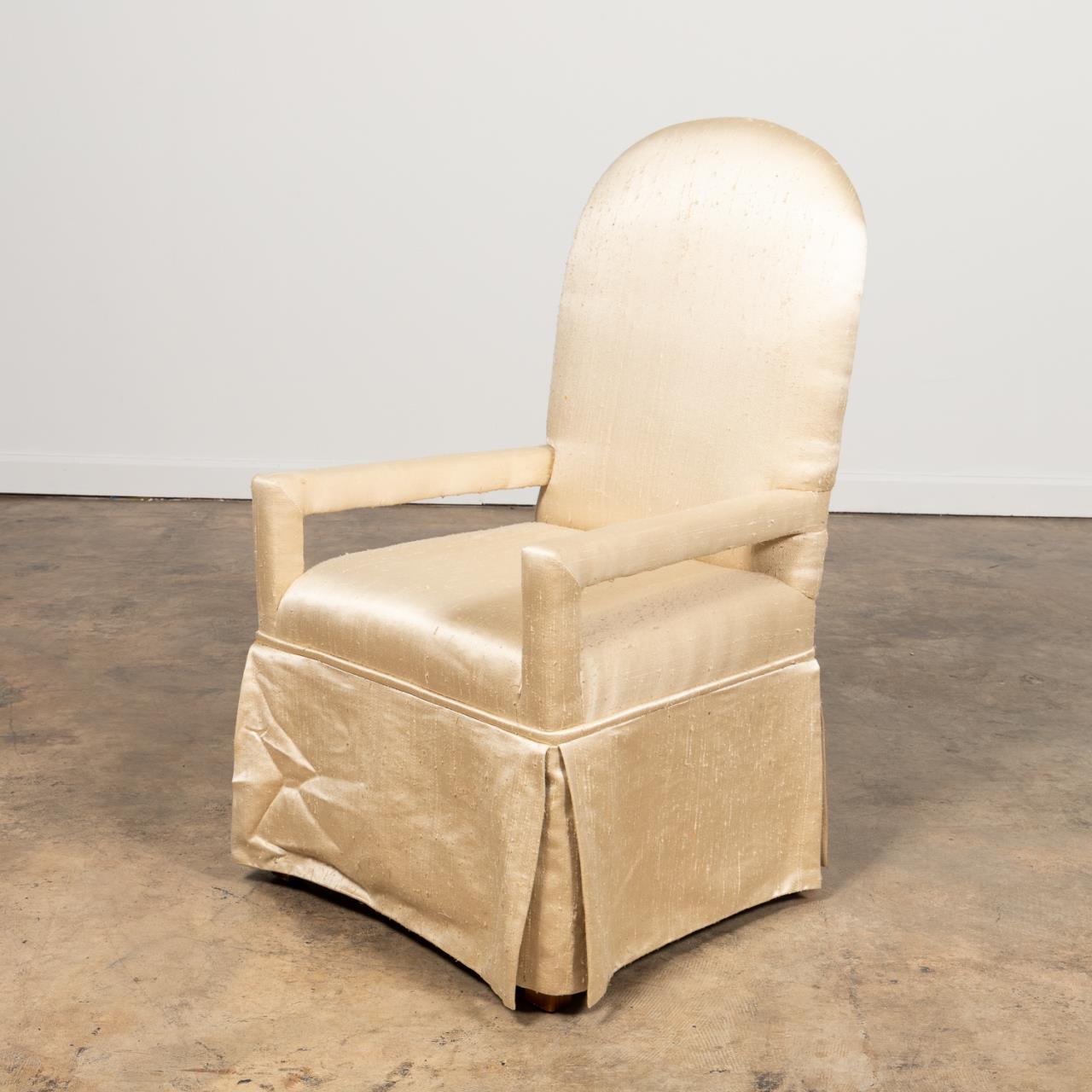 DREXEL HERITAGE BEIGE SILK COVERED ARMCHAIR