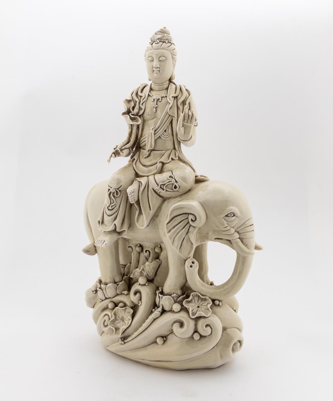 CHINESE LARGE BEIGE GLAZED BODHISATTVA