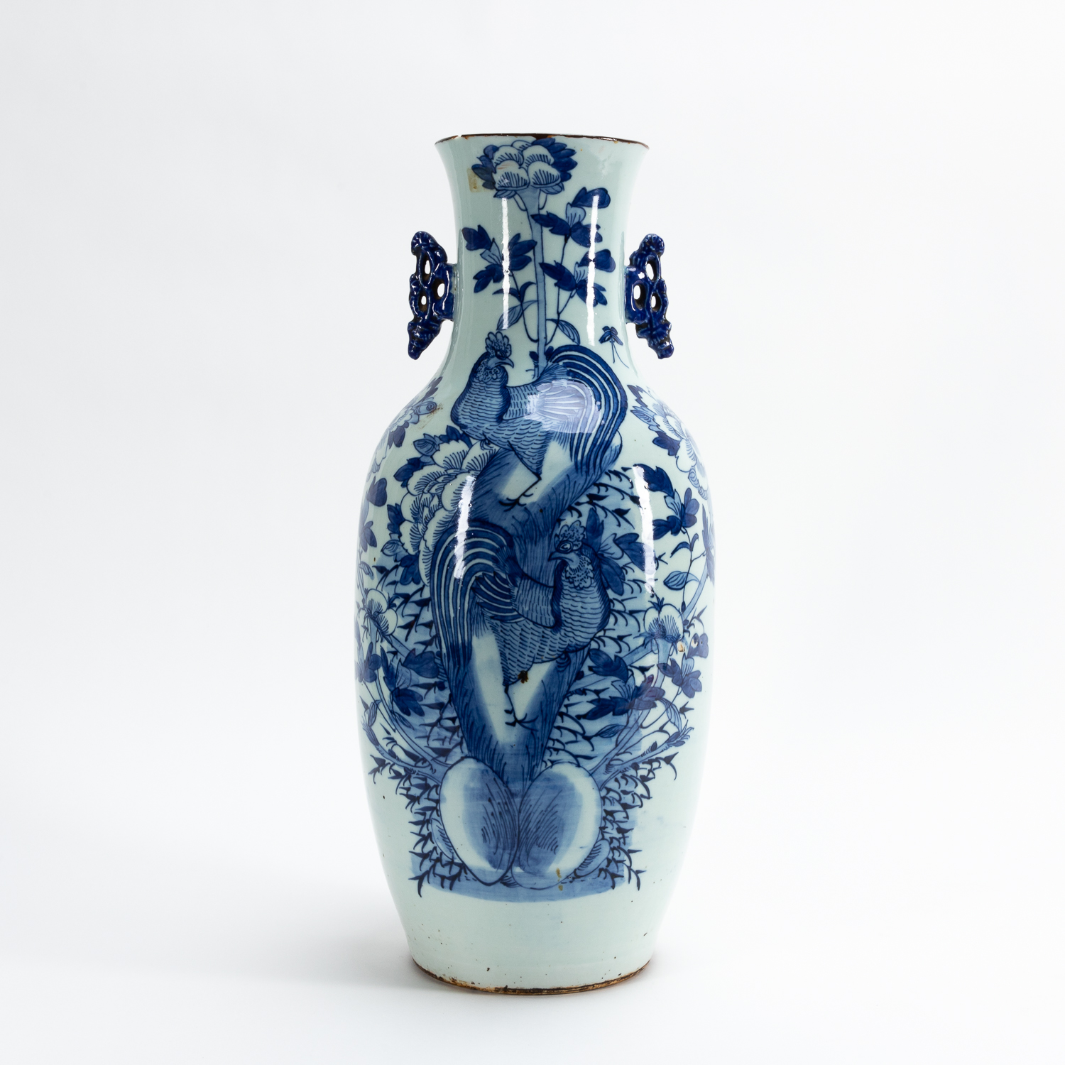 CHINESE BLUE & WHITE ROOSTER BALUSTER