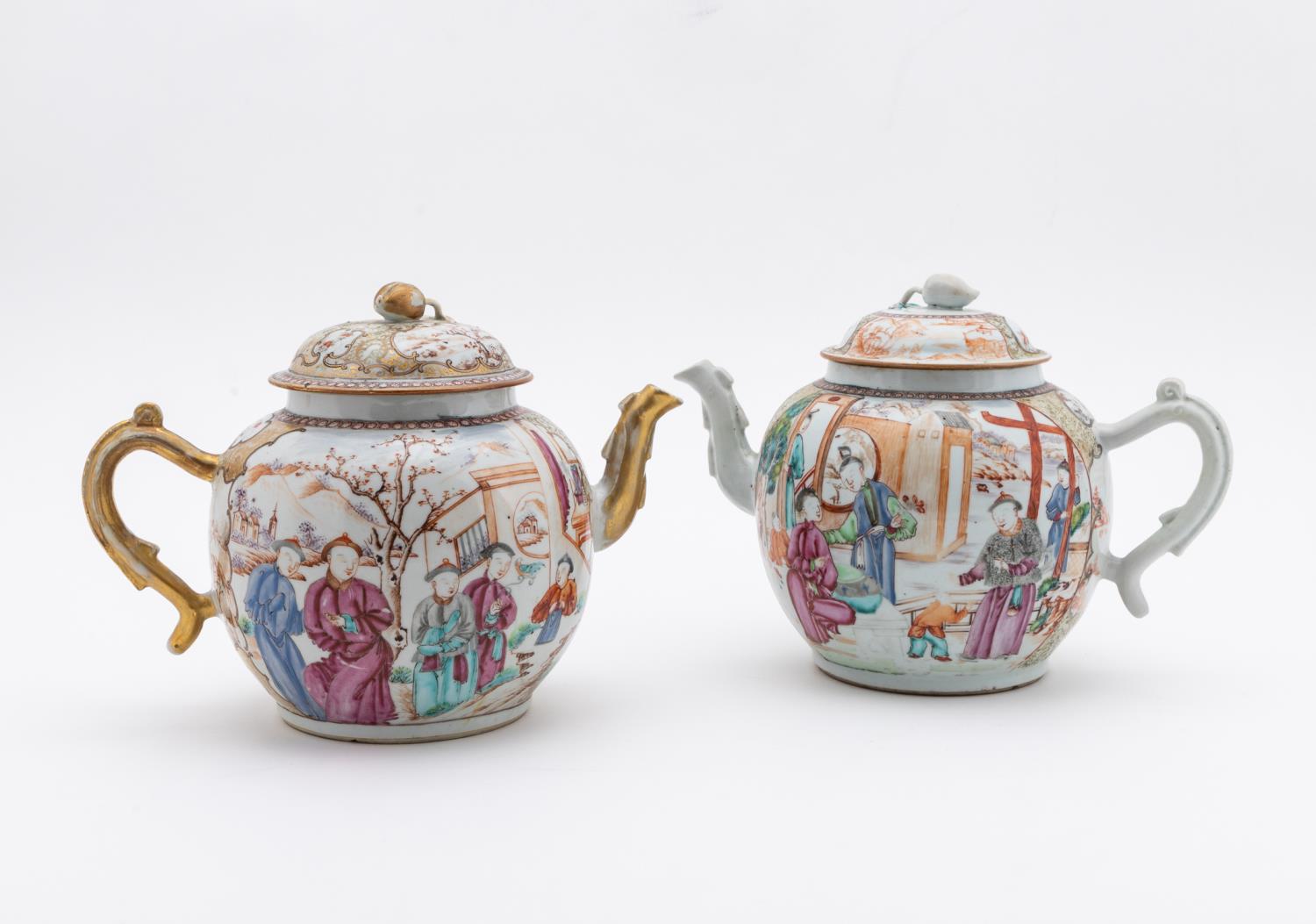 2 CHINESE EXPORT LARGE TEAPOTS,