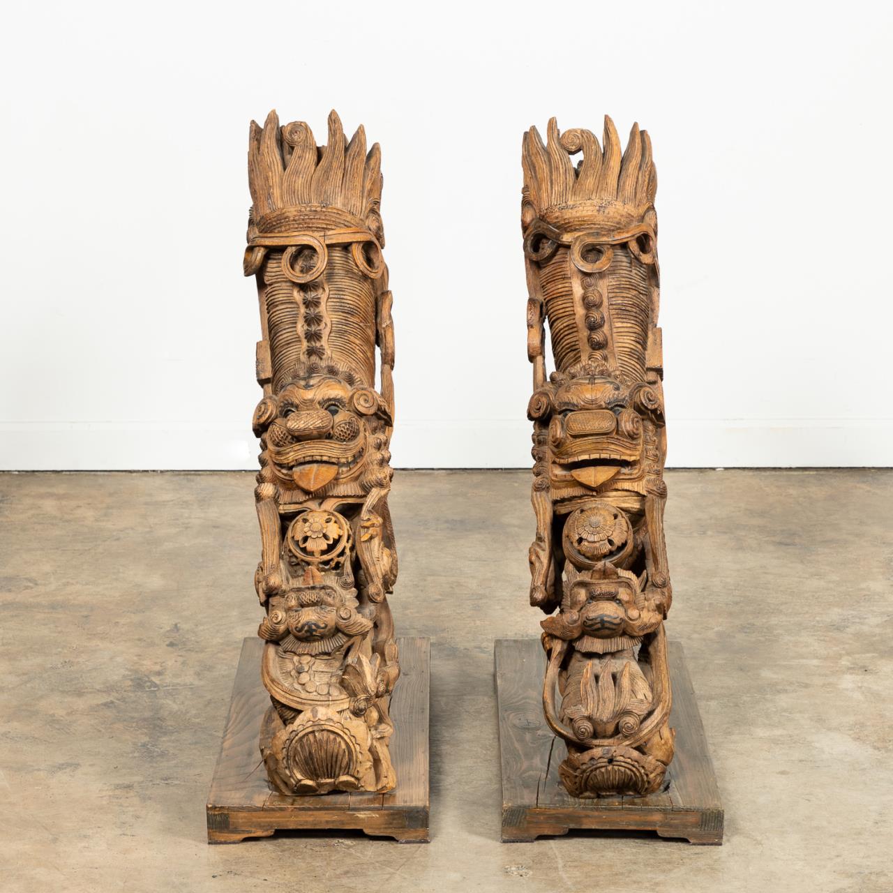 PAIR, CHINESE CARVED WOOD BUDDHIST