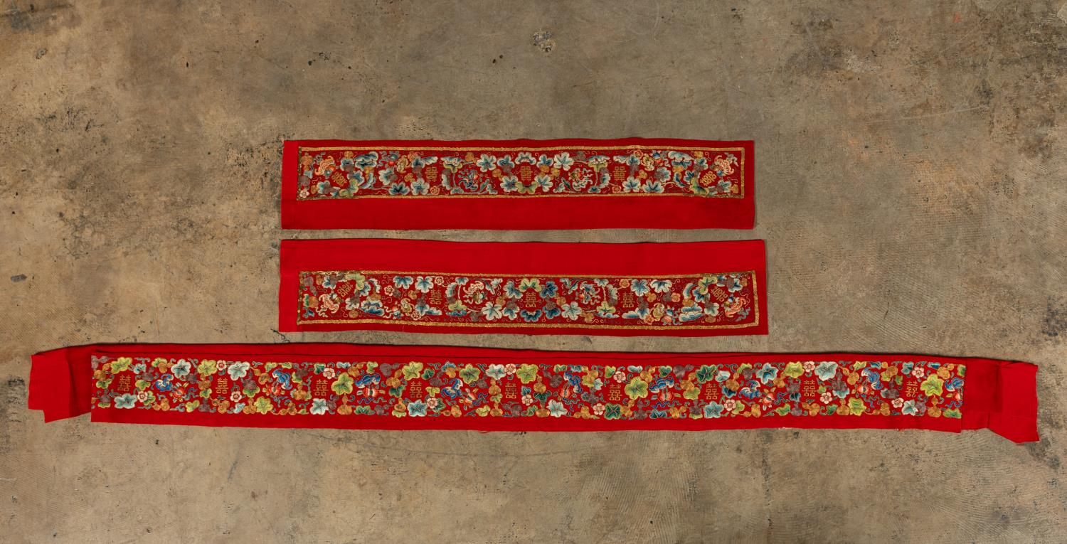 3 CHINESE DOUBLE HAPPINESS EMBROIDERED