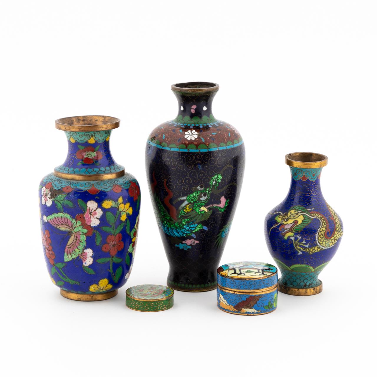 GROUP 5 PCS, CHINESE CLOISONNE