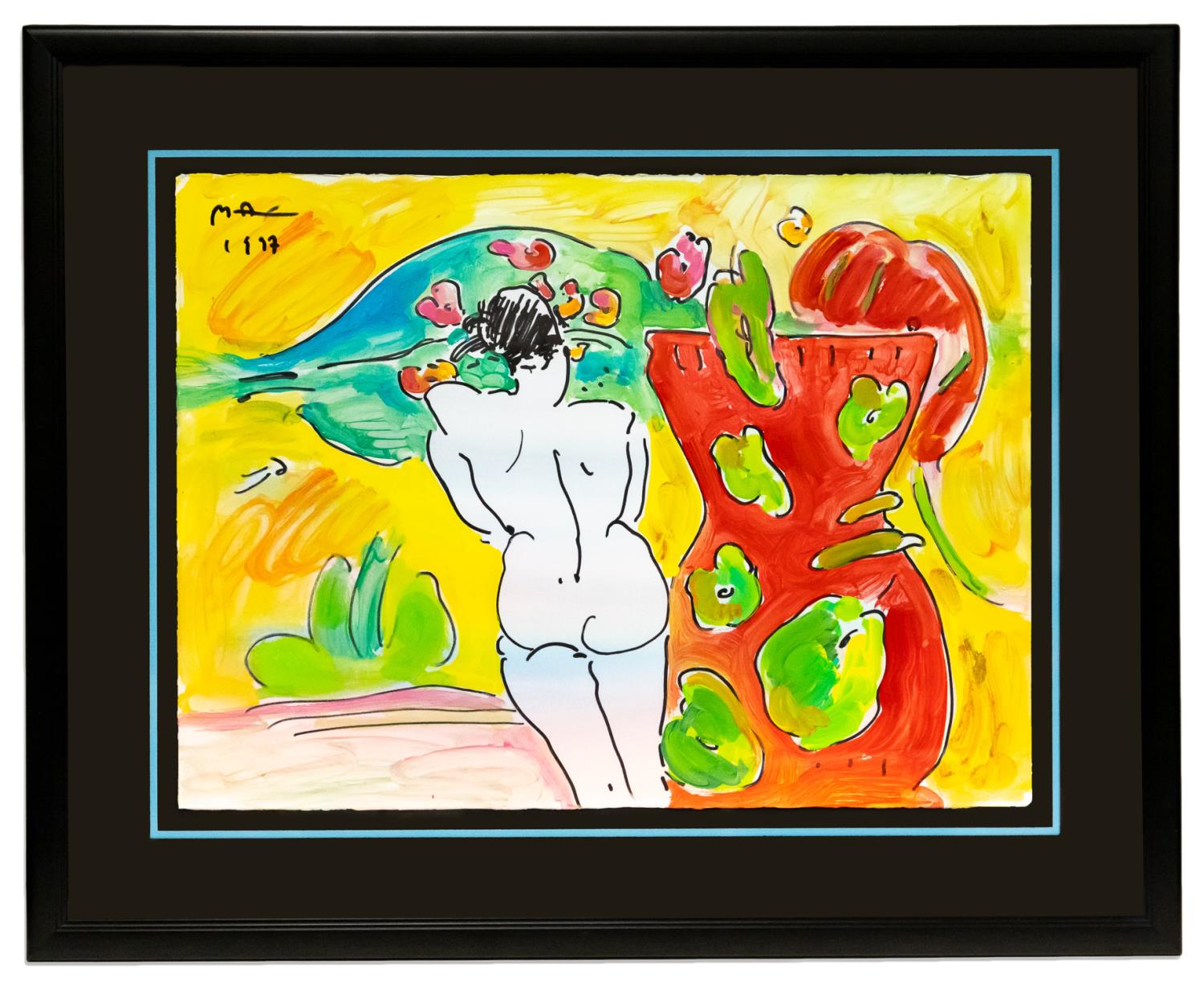 PETER MAX, "NUDE BY VASE" ACRYLIC