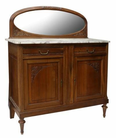 FRENCH ART DECO MARBLE TOP WALNUT 35a173