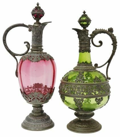 (2) PEWTER OVERLAY GLASS CLARET