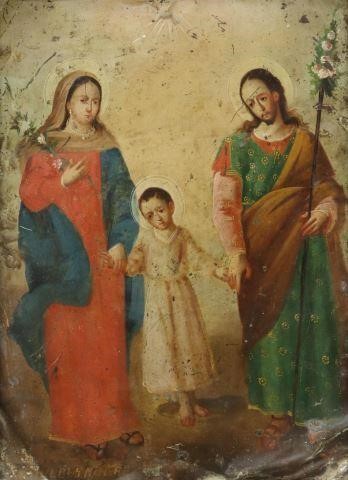 OIL ON TIN RETABLO THE HOLY FAMILY  35a1e5