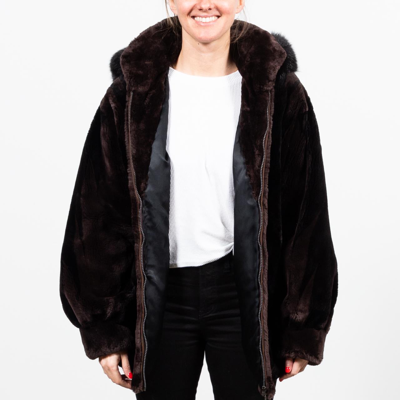 SHEARED BEAVER FUR ZIP FRONT HOODED 35a1ee