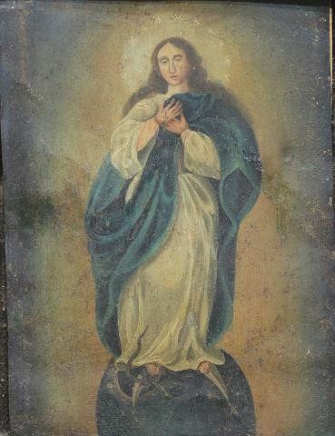 OIL ON TIN RETABLO, IMMACULATE CONCEPTION,