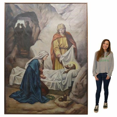 LARGE RELIGIOUS PAINTING JESUS IN THE