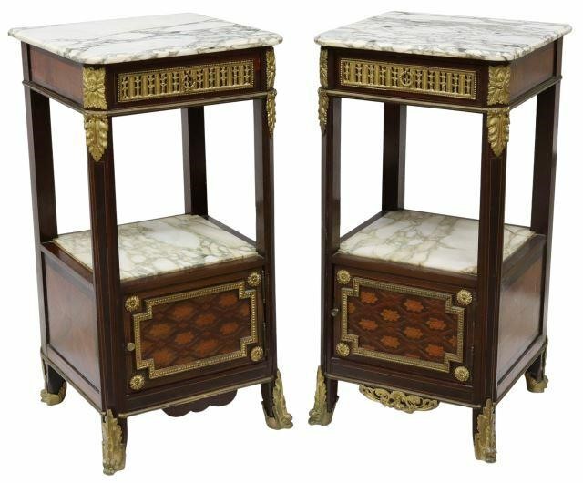2 LOUIS XVI STYLE MARBLE TOP MARQUETRY 35a269