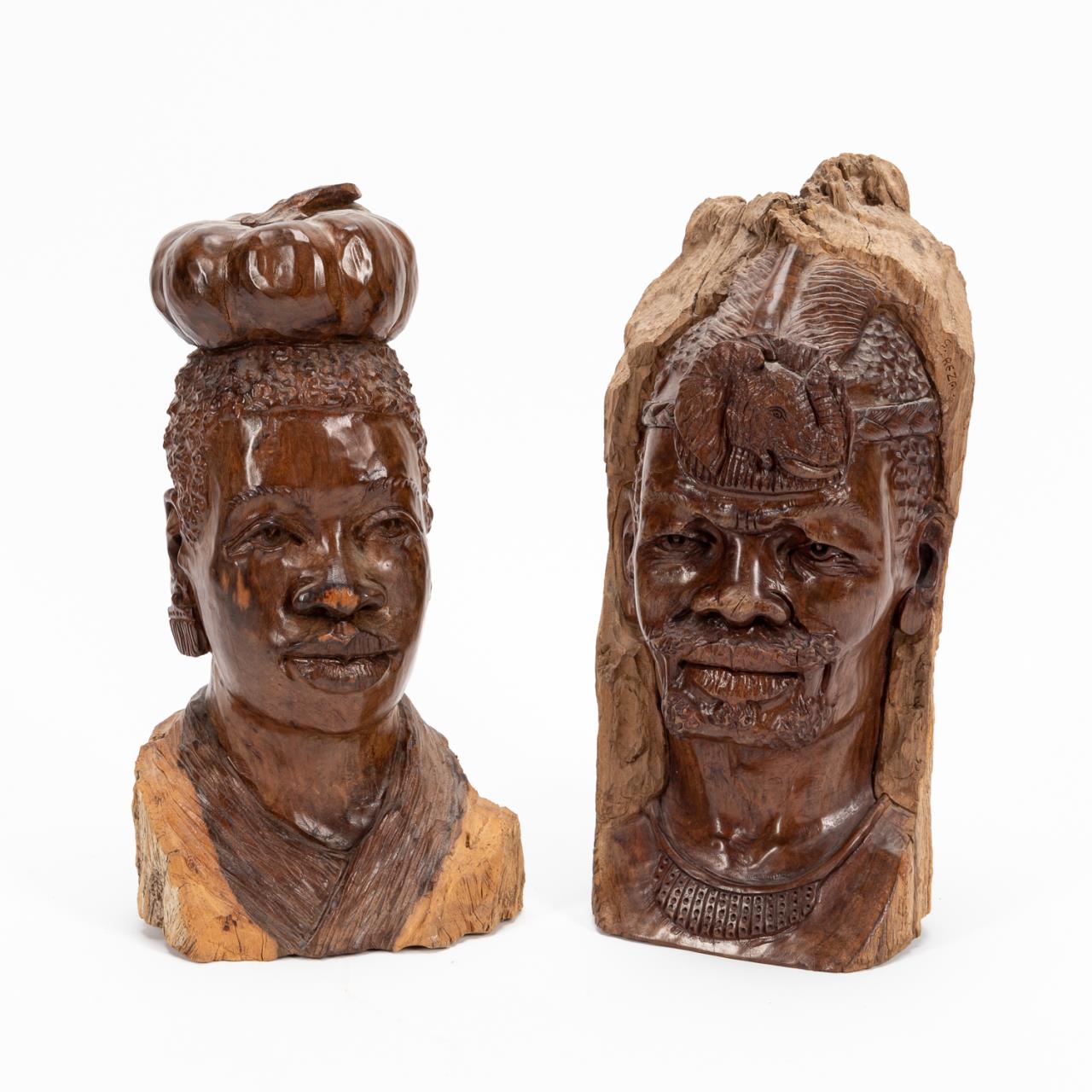 2 GLADMORE REZA ZIMBABWE WOOD BUSTS,