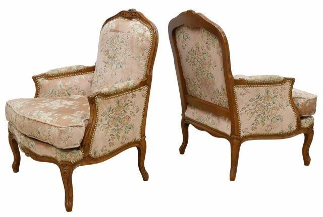  2 FRENCH LOUIS XV STYLE UPHOLSTERED 35a308