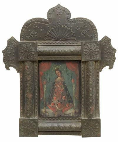 OIL ON TIN RETABLO OUR LADY OF 35a32a