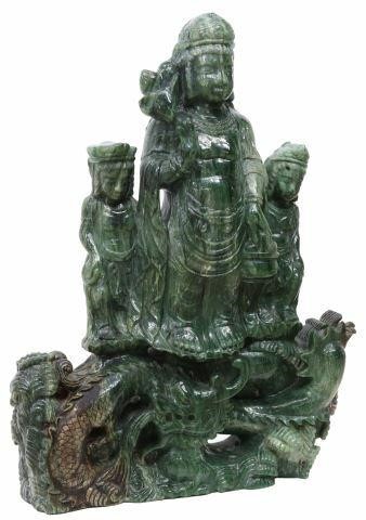 LARGE ASIAN CARVED GREEN HARSTONE