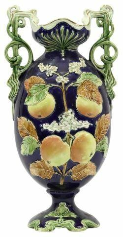 ART NOUVEAU MAJOLICA DOUBLE HANDLED 35a35b