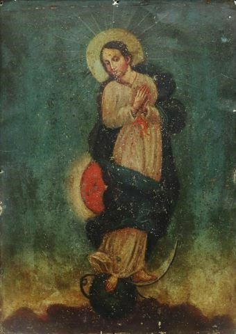 OIL ON TIN RETABLO, IMMACULATE CONCEPTION,